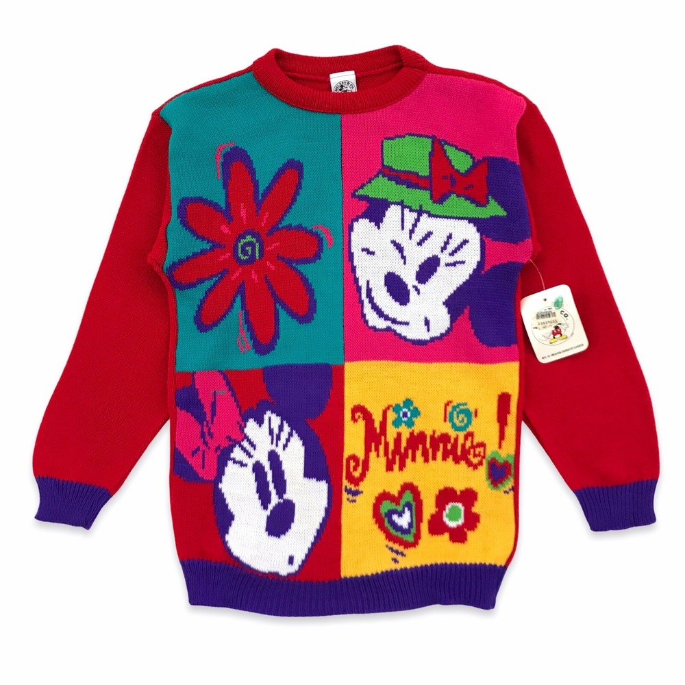 Vtg New Mickey And Co Minnie Mouse Knit Sweater Youth Med 10-12 Fits Women's S